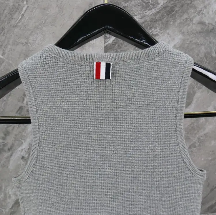 

2021 Fashion TB THOM Brand Vest Women Short Casual Elasticity Tank Tops Slim Fit Waffle Women Striped sleeveless Clothing
