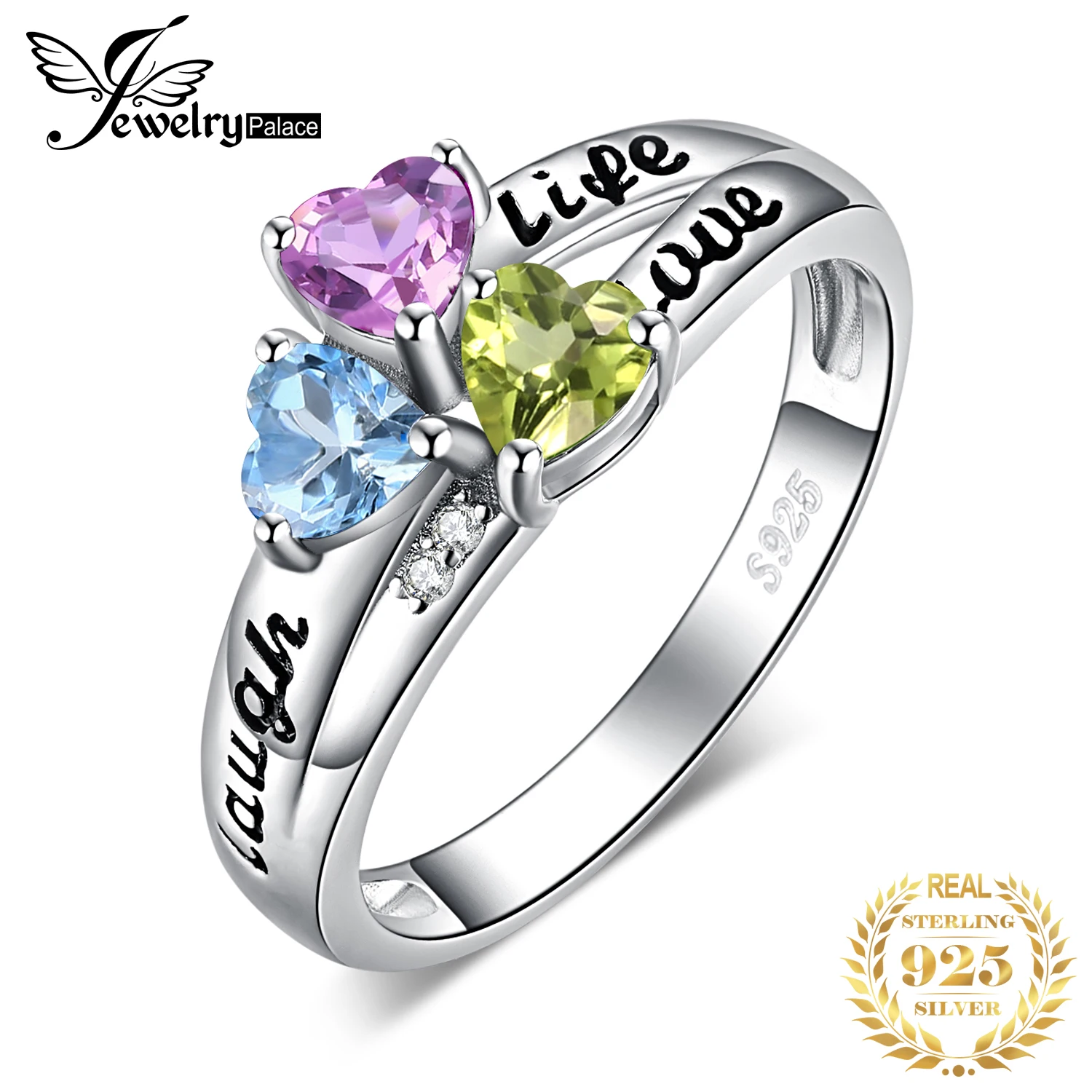 JewelryPalace жизнь любовь смех сердце вырезать из натуральной аметист, Хризолит голубой топаз Promise Ring 925 пробы серебро