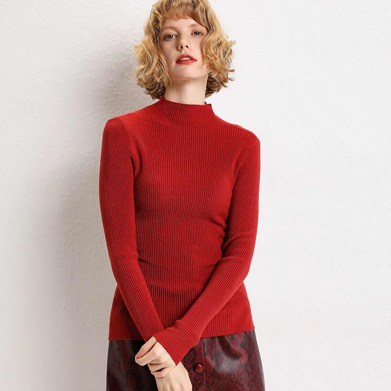 Женский Однотонный свитер с высоким воротником белый черный красный мягкий