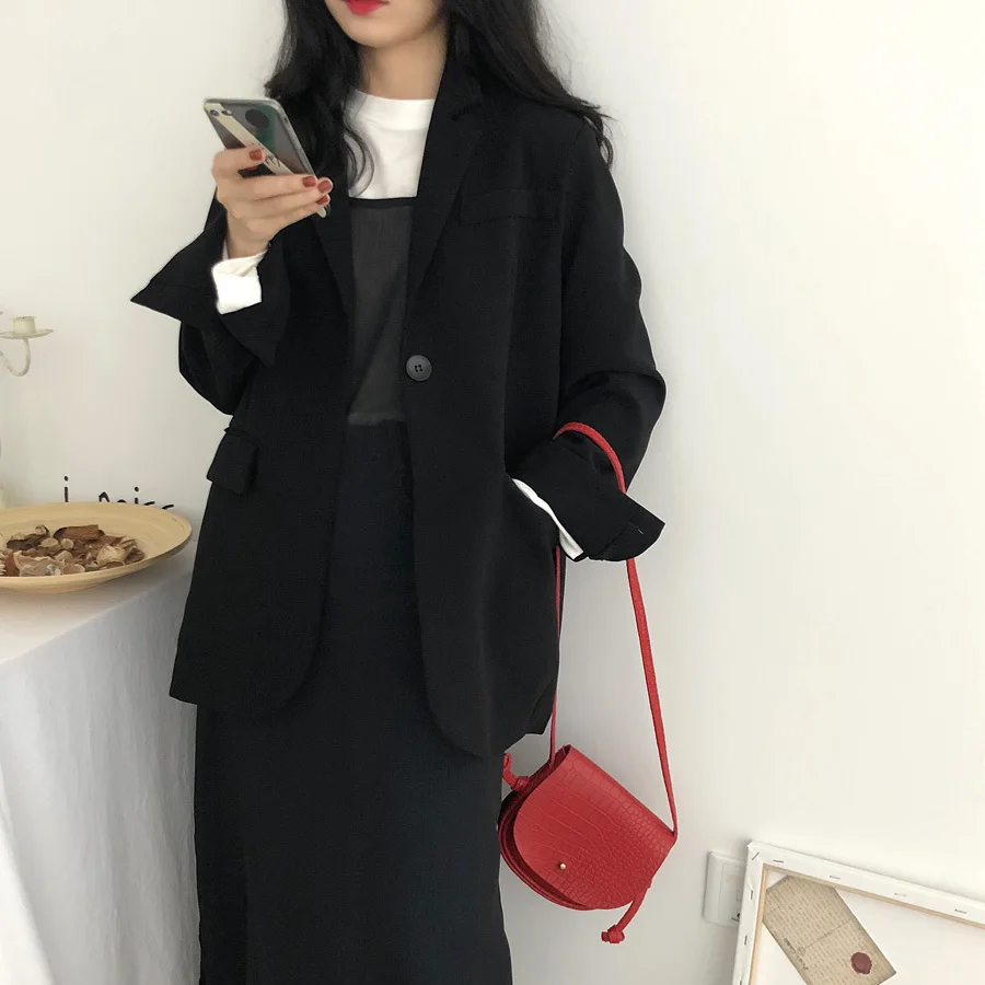 Женская куртка на одной пуговице повседневный свободный пиджак осенне Весенняя