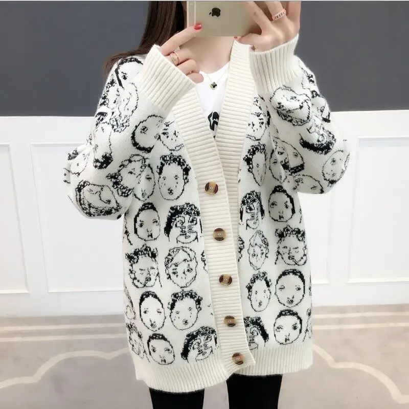 Женский трикотажный свитер Harajuku повседневный однобортный Кардиган на пуговицах