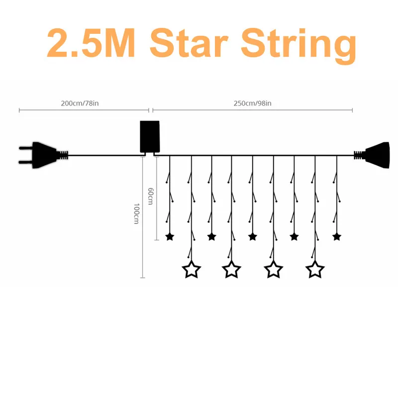 2.5M Stars String Рождественская гирлянда 1X3 2X2 2X3 3X3 м сказочная сосулька занавес светодиодный свет шнура окно праздничное украшение для дома огни 2,5 м звезда лампа для свадьбы - Испускаемый цвет: 2.5M Stars String