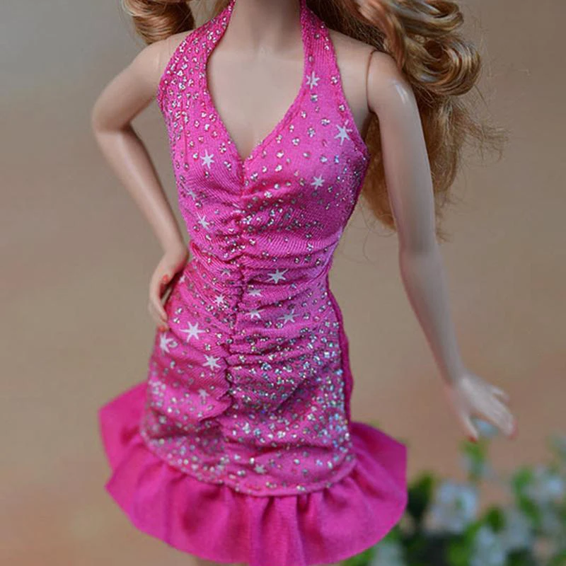 Розовое платье без рукавов с V-образным вырезом для куклы Барби наряды вечернее