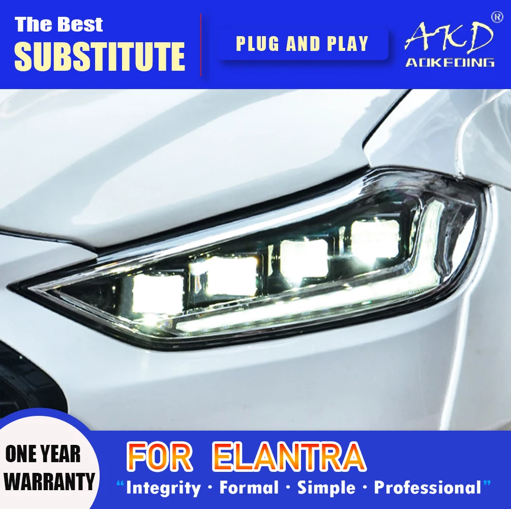 

AKD Head Lamp for Hyundai Elantra LED Headlight 2016-2019 Headlights Elantra DRL Turn Signal High Beam Angel Eye Projector Lens