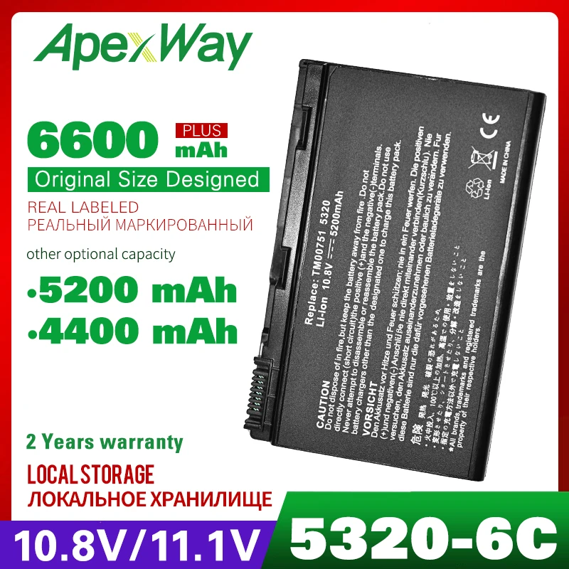 Аккумулятор Apexway для Acer Extensa 5220 5235 5620 5630 7620 TravelMate 5320 5520 5720 5730 7720 7520 TM00741 TM00751