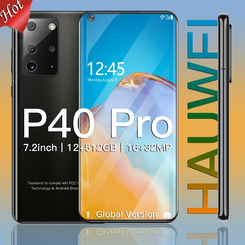 Сотовый телефон Hauwei P40 pro Android смартфон 12GBRAM 512GBROM 5800 мач батарея 7 2 дюймов 4G