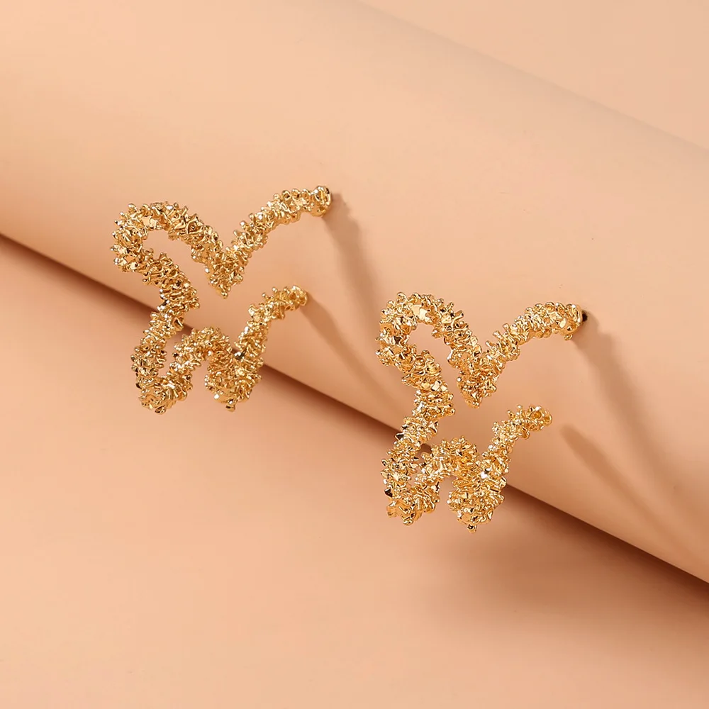 

Big Earrings Exaggerated Matte Stud Earrings For Women Metal Butterfly Earing Gold Color Creative Jewelry