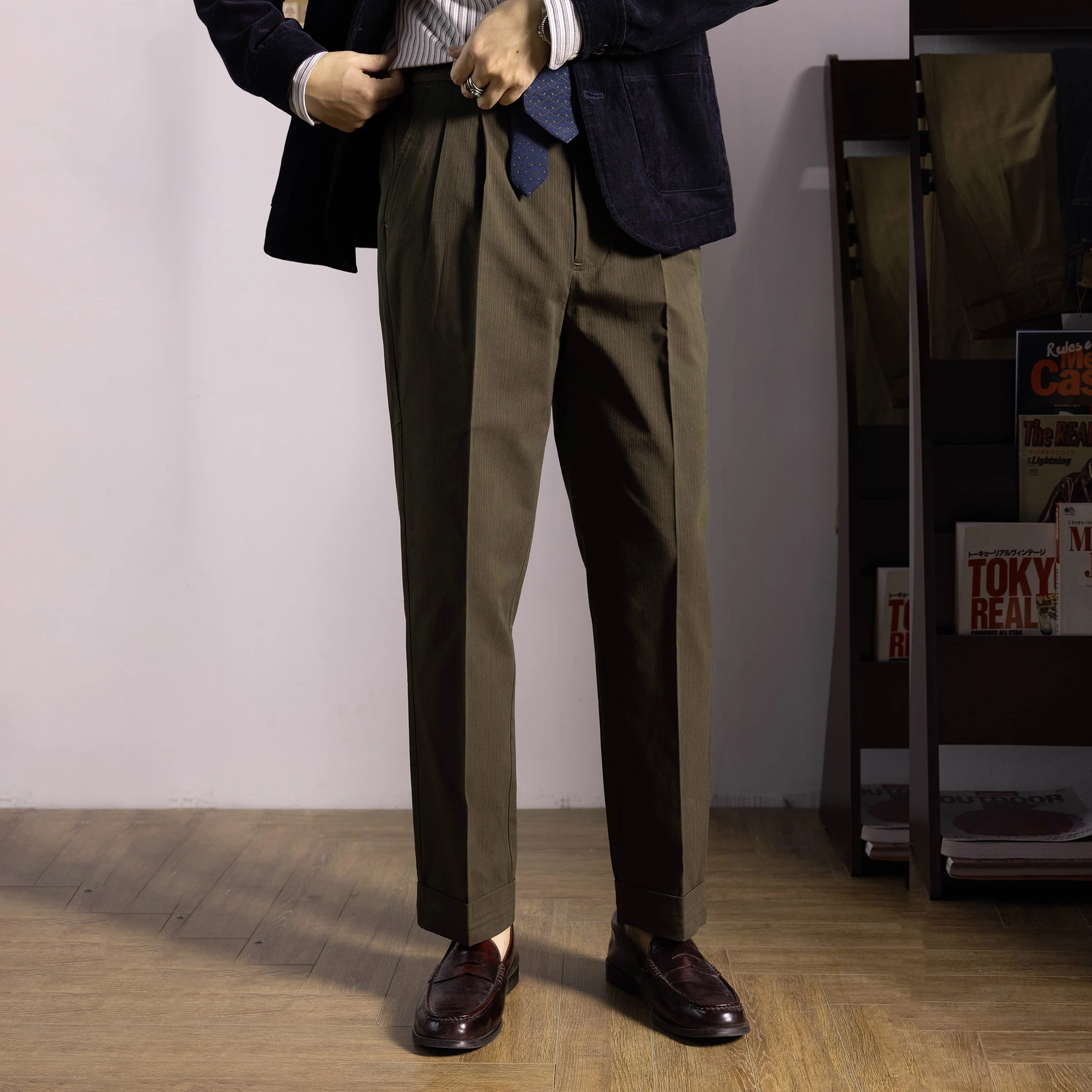 CK-0022 RedTornado Super Quality High Waist Washed Pants Sanforized Herringbone Cotton Naples Chino 11oz