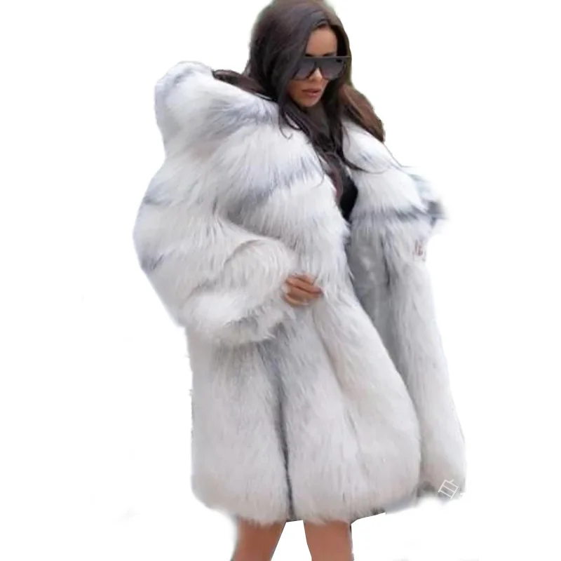 

WEPBEL Fur Coat Female Open Warm Thick Women Long Faux Fur Coat Autumn Winter New Women's Hooded Long Fashion