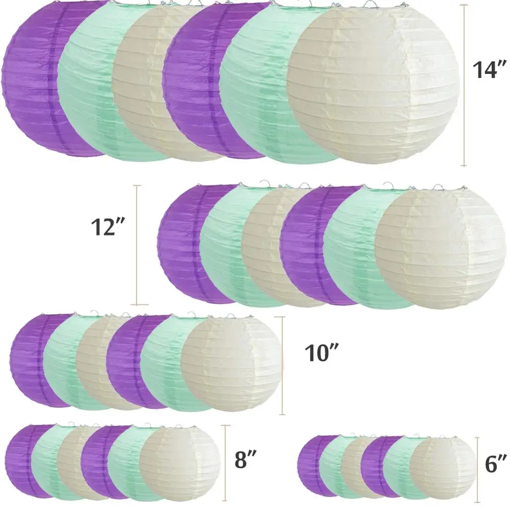 30 pcs 6"-14" Beige Mint Purple Chinese Paper Lantern lampion bolas chinas lanterne chinoise lantaarn for Paties Events Decor | Дом и