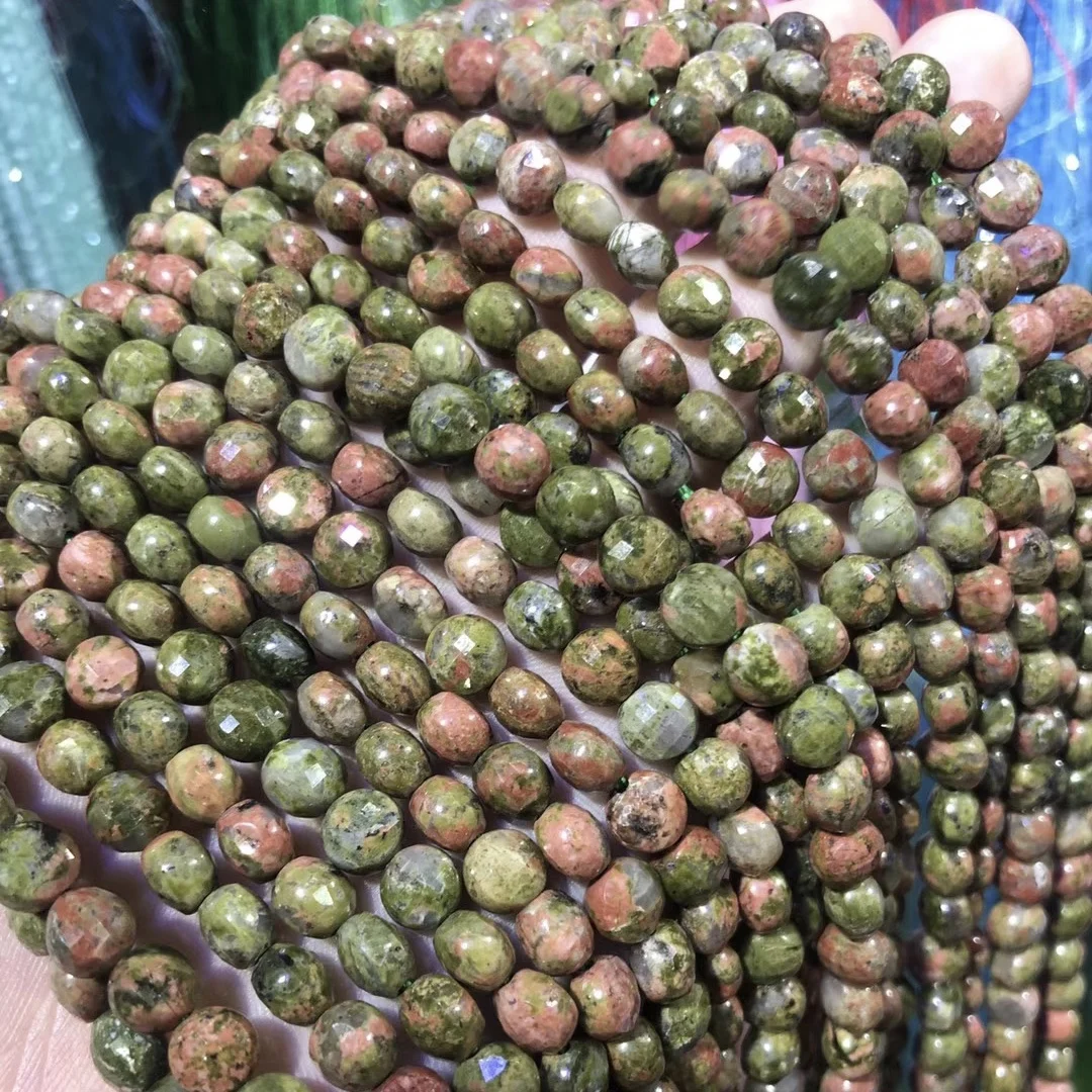 

Oblate Cut Natural Stone Beads Unakites Loose Stone Bead For Bracelet Necklace Jewelry Making DIY Size 6mm