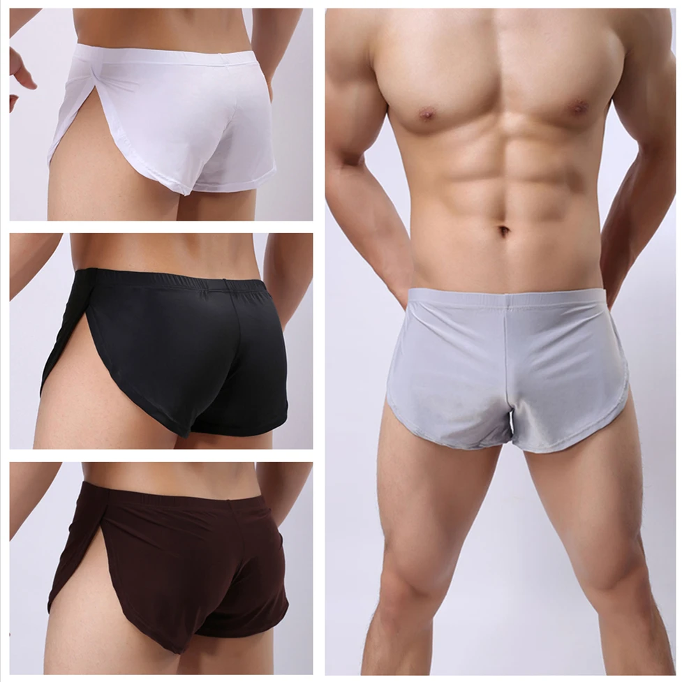 

4pcs Male Underwear Boxers Sexy Men Side Split Boxer Pajamas Underpants Nightwear Panties Shorts Sleepwear cueca homem
