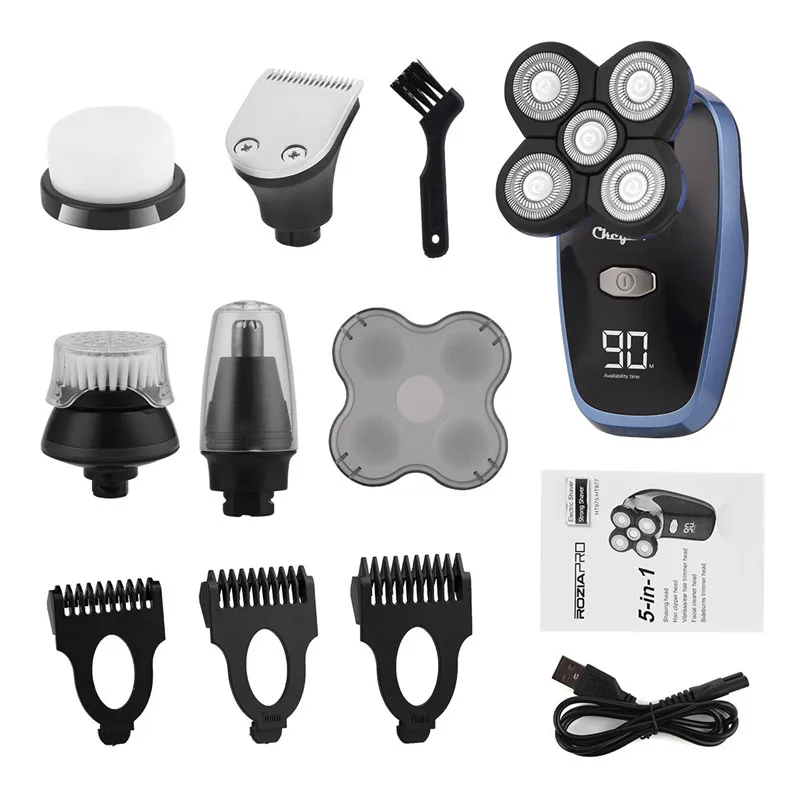 

Electric Shaver Men 5 In 1 Beard Nose HairTrimmer 5D Floating Rotary Razor Face Care Cleaning Brush Waterproof Rechargeable 50