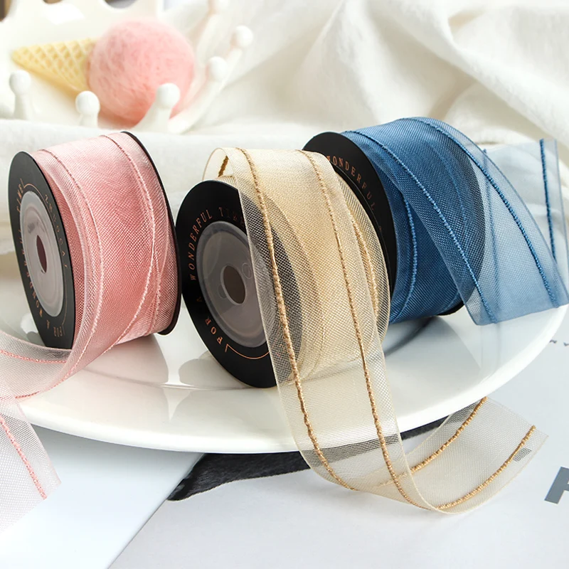 New Style Korean-Style Double-Line Ribbon Hair Accessories Band Bow Handmade DIY Gauze Flower Gift Packing | Дом и сад