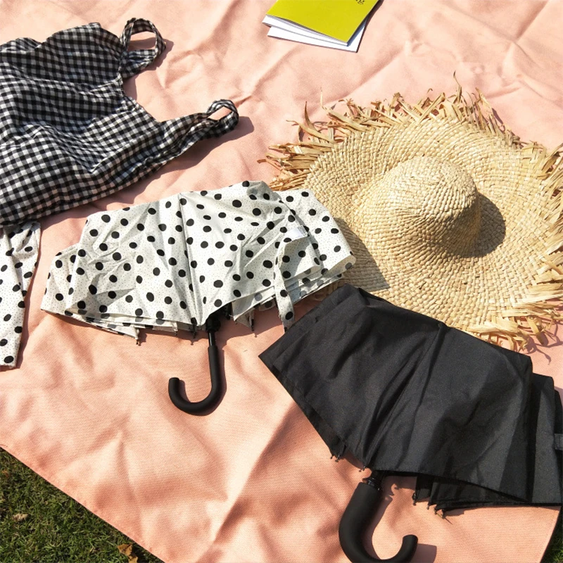 Новый зонт в японском стиле горошек с изогнутым крючком складной тройного