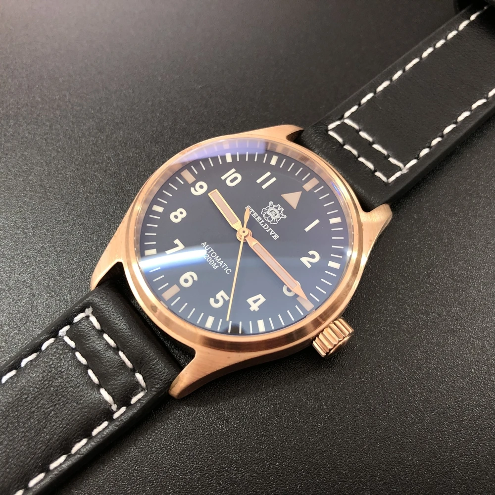 Black Strap SD1948S NH35 Бронзовые часы для дайвинга 200м Водостойкий Steeldive кожаный ремешок для мужчин автоматические наручные часы для мужчин Мужчины - Цвет: Black Strap