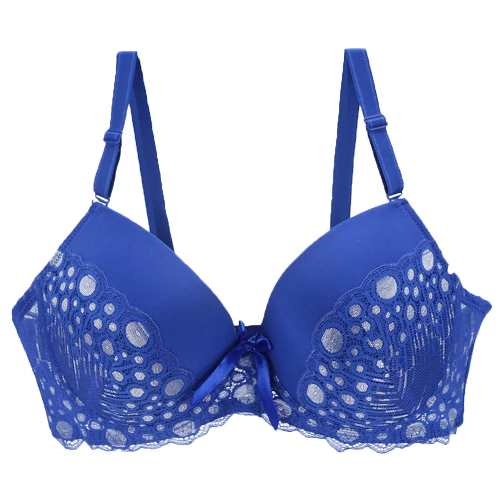 Кружевной бюстгальтер в горошек с эффектом пуш ап большой размер кружевной