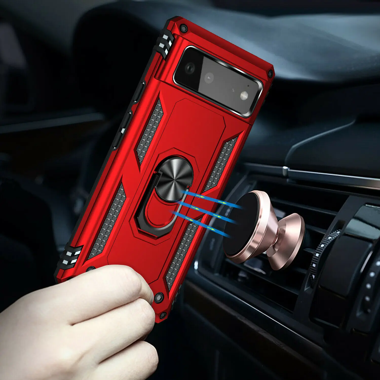 

Shockproof Ring Buckle Phone Case For Google Pixel 6 Pro Mobile Phone Car Holder Protective Cover For Women Men PC Hard Case