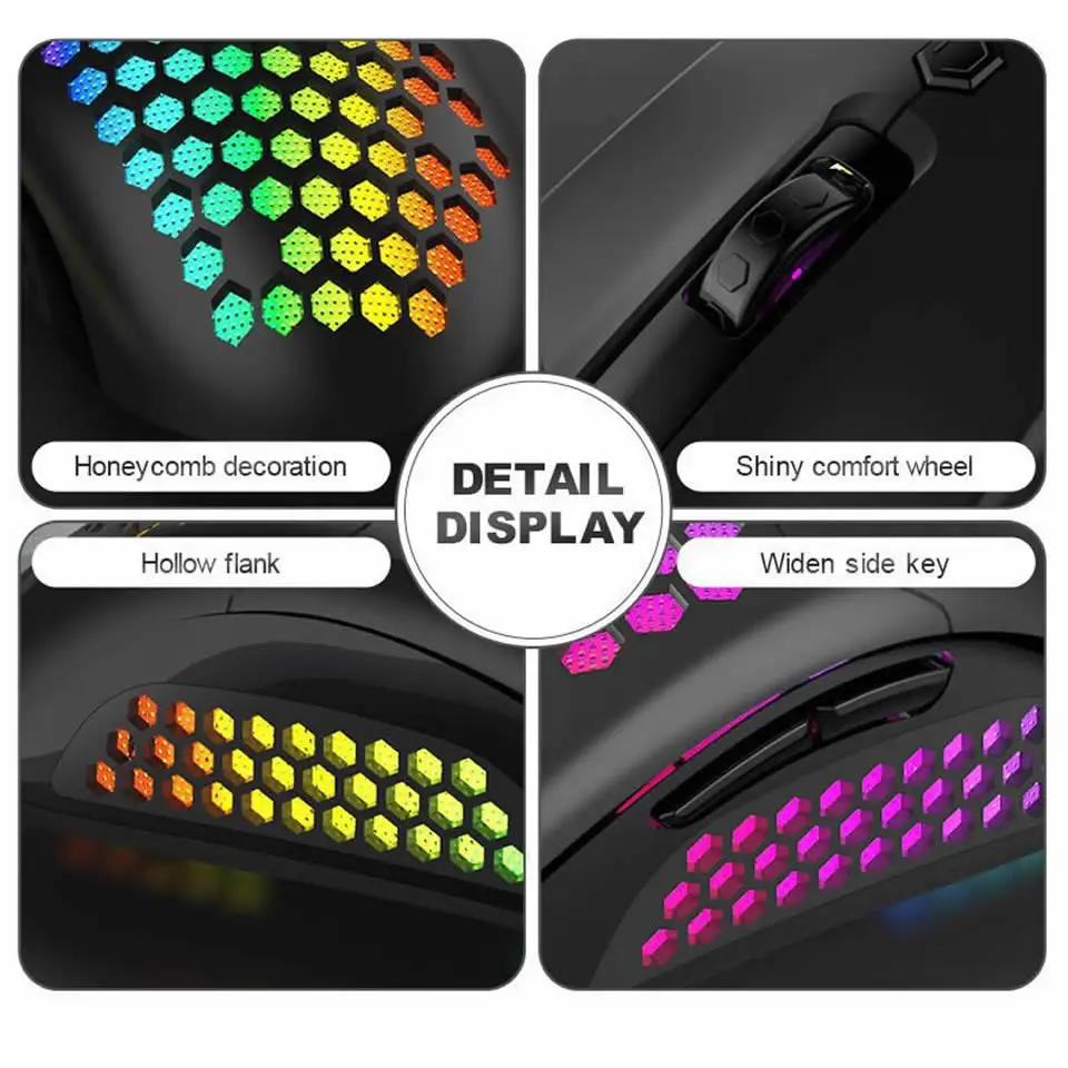 Lightweight RGB Gaming Mouse 7200DPI Honeycomb Shell Mouse Ergonomic Mice with Ultra Weave Cable for Computer Gamer PC Desktop images - 6