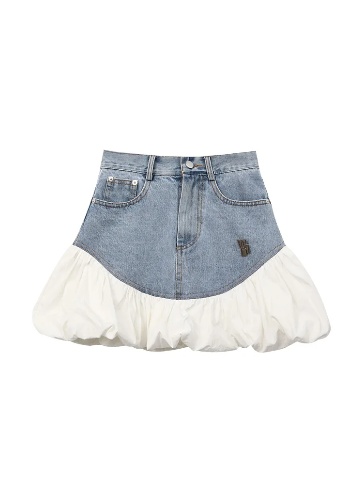 

Denim Stitching Bud Skirt 2021 Summer New Korean Style Fashion High Waist Slim Versatile Design Skirt Simple a-line mini Skirt