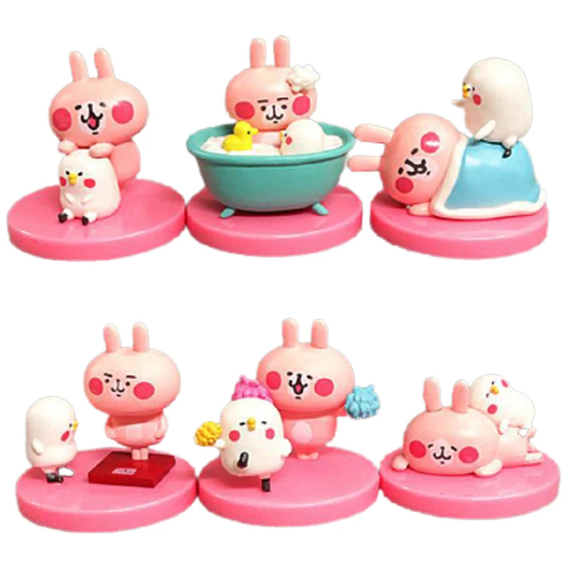 

Anime Figures Kanahei Small Animals Kawaii Action Figures Collection Korea Cute Pink Rabbit Set of 6 Pvc Material Gifts for Kids