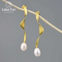lotus fun natural pearl 18k gold long wave twisted dangle earrings for women 925 sterling silver fashion jewelry 2021 trend new