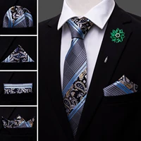 blue novelty men silk wedding tie brooch handkerchief cufflinks set geometric neck tie for men gift party business barry wang