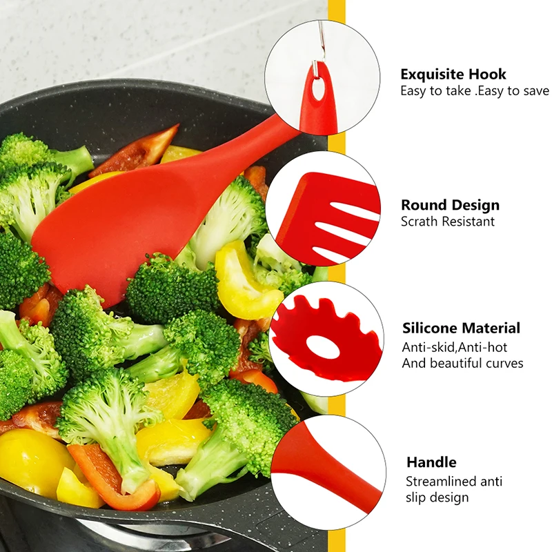 10pcs Silicone Pastry Spatula Set Non-Stick Rubber Heat-Resistant Kitchen Utensils for Baking | Дом и сад