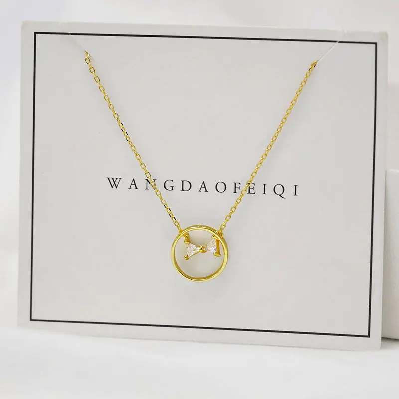 

YC0526N S925 Fine Silver Creative Circular Ring Bow Pendant GIRL'S Gift Party Banquet WOMEN'S Jewelry Necklace 2021