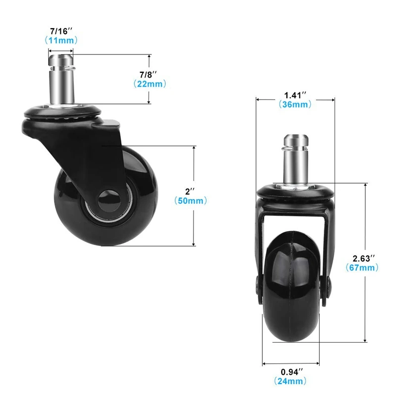 

5 Pcs Replacement Chair Caster Wheels 2 inch, Heavy Duty Wheels with Plug-In Stem 7/16 X 7/8 inch,Quiet & Smooth Rolling