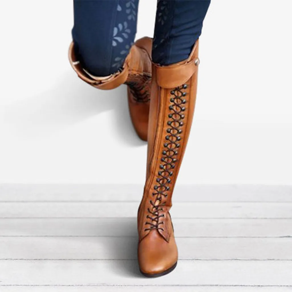 JAYCOSIN/крутые женские сапоги для верховой езды Сапоги до колена из гладкой кожи