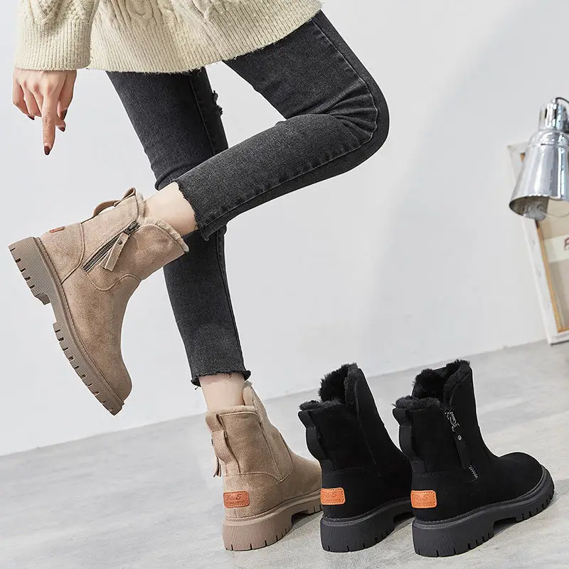 Women Winter New Korean Version Plus Velvet Warm Snow Boots Female Short Tube Cotton Boots Tassel Zipper  Boots Cotton Shoe