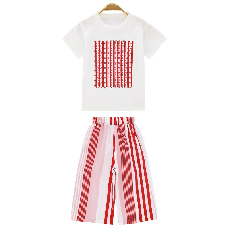 

Girls 2021 summer cuhk virgin suit children summer two-piece fashion trend in han edition grid with short sleeves