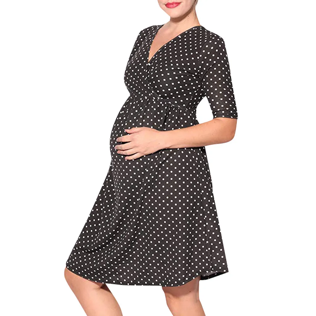 

TELOTUNY Womens Maternity Dress Long Sleeve Polka Dot Pregnant Dress Autumn Baby Shower Maternity Dresses Pregnant Woman Clothes