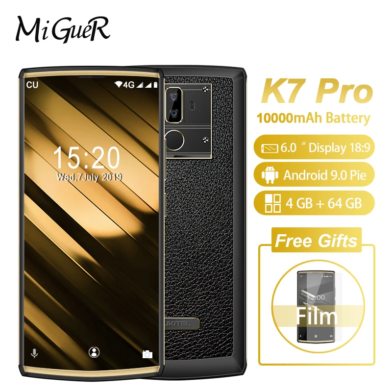 Смартфон OUKITEL K7 Pro Android 9 0 MT6763 четыре ядра 4 Гб ОЗУ 64 ПЗУ 6 дюймов FHD + 18:9 10000 мАч