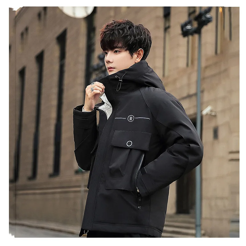 Tops Mens Hooded White Duck Down Jacket 2022 Winter Streetwear Solid Down Coat Parkas Fashion Thick Warm Puffer Outwear Clothing