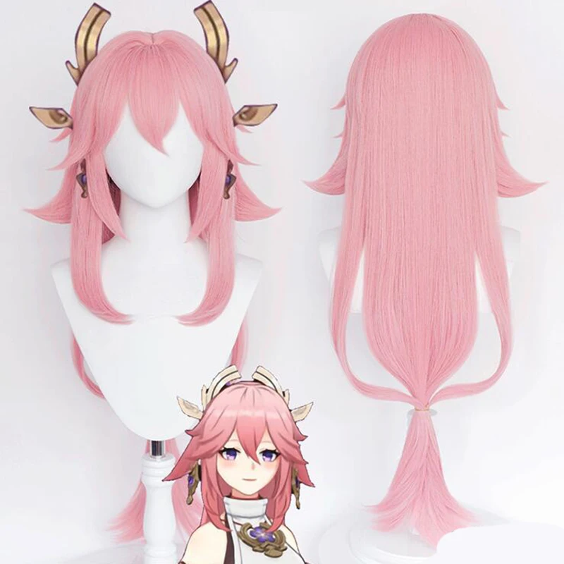 

Genshin Impact Yae Guuji Wig Cosplay Costume Women Party Synthetic Hair Pink Halloween Props 85cm Length