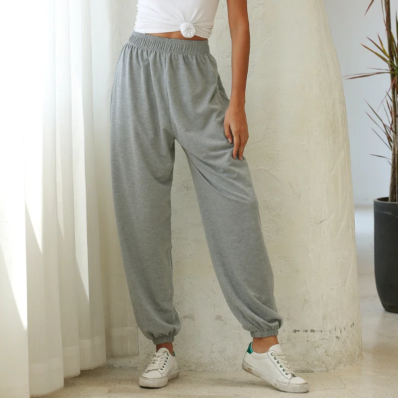 

Тонкие женские брюки, широкие спортивные брюки, серые эластичные брюки с высокой талией, женская уличная одежда, женские тренировочные штан...