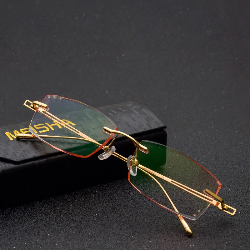 

New Diamond Cut Glasses Men's Fashion Pure Titanium Glasses Without Screws Prescription Glasses Diamond Glasses