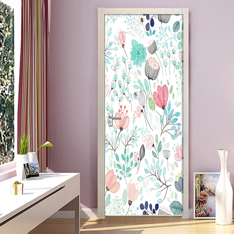 Красивые 3D наклейки на дверь с цветами самоклеящиеся обои из ПВХ