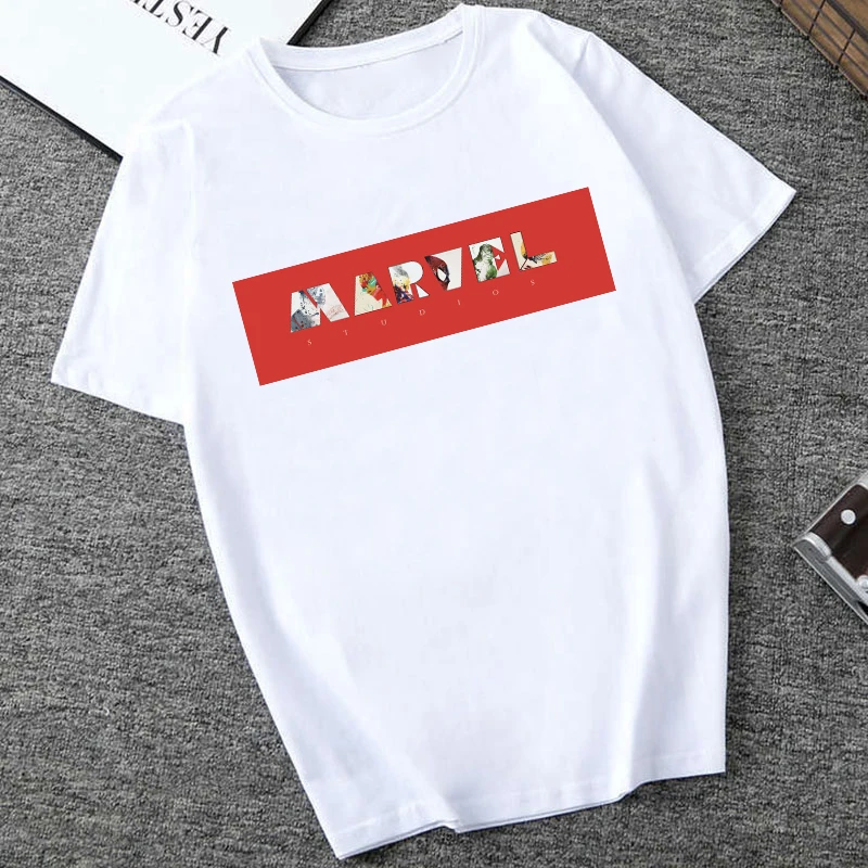 Showtly MARVEL студий белая футболка Капитан Америка Железный паук короткий рукав Vogue