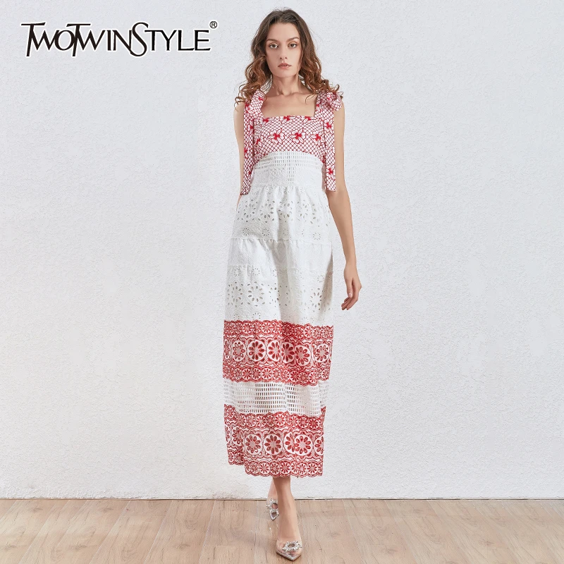 TWOTWINSTYLE вечерние платье для женщин квадратный воротник спагетти ремень высокая