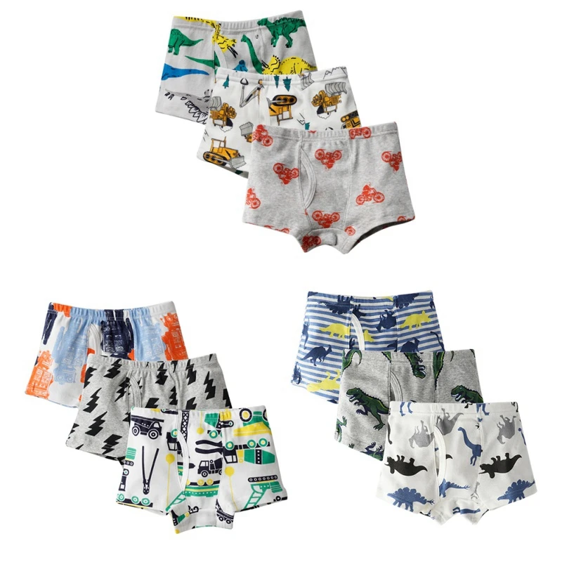 

3Pcs Boys Underpants Children Cartoon Animal Print Cotton Panties Boxer Briefs Shorts Toddler Kids Bottoms