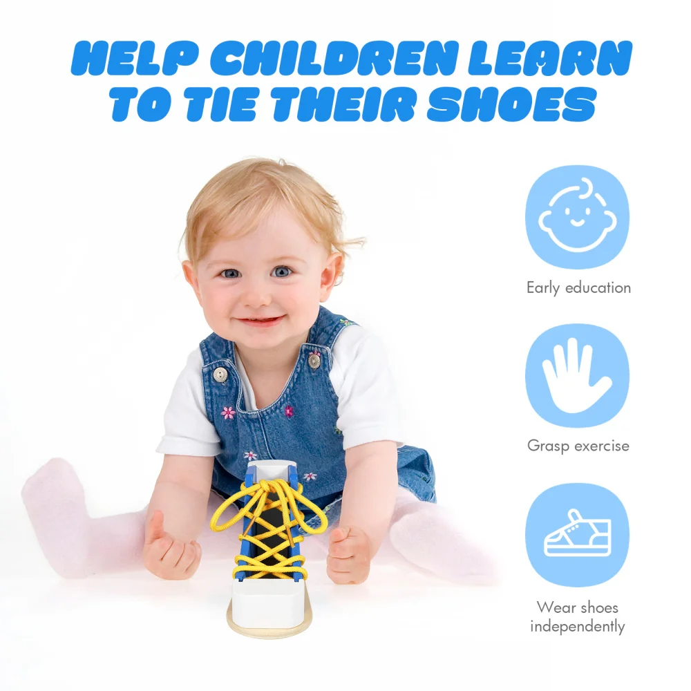 

NUOBESTY Wooden Lacing Sneaker Shoe Learn to Tie Shoelaces Shoe Tying Teaching for Kids (Blue)