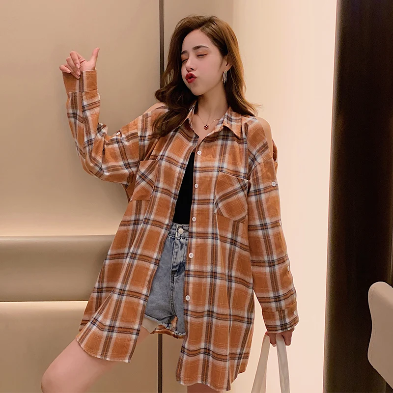 COIGARSAM Повседневная рубашка в клетку женские топы весна длинный рукав шифон