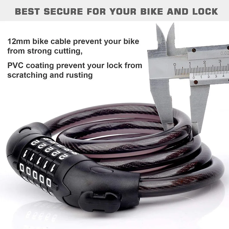 

Bike Lock with Mounting Bracket 1.2M Bike Cable Self Coiling 5-Digit Resettable Combination Bicycle Lock Cable for Bicycle Motor