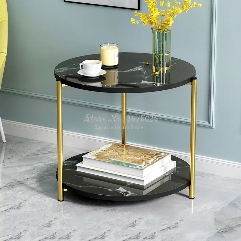 Современный журнальный столик с мраморной текстурой деревянный двухслойный