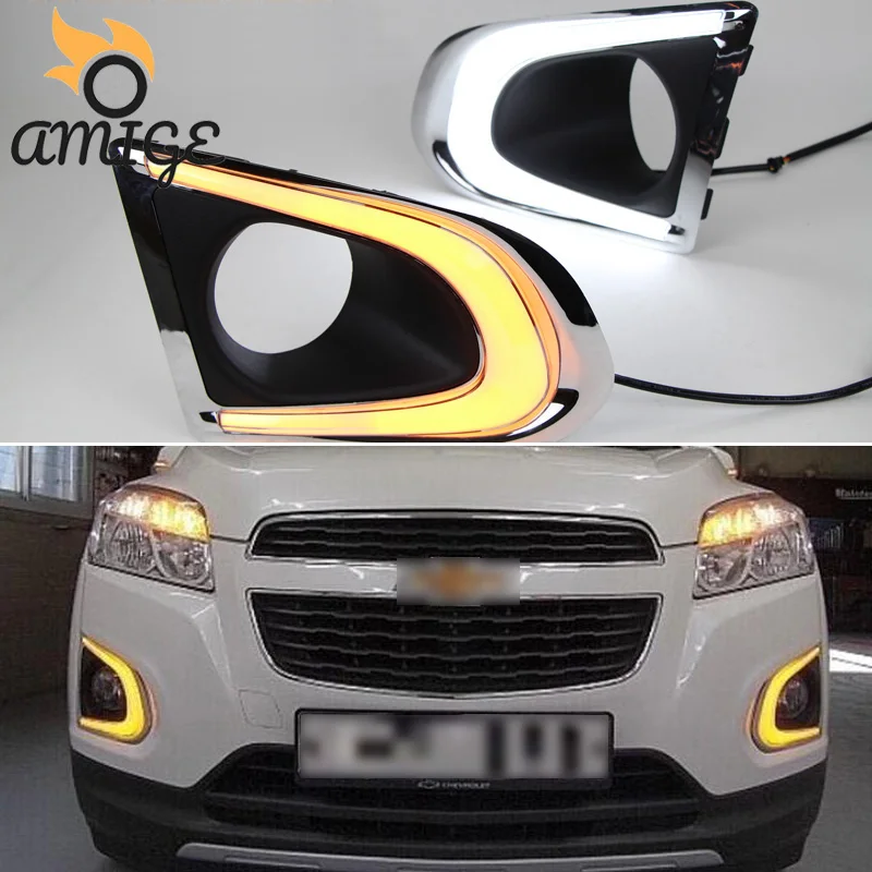12V светодиодный DRL Дневной светильник для Chevrolet Trax 2014 2015 2016 желтый проигрывания