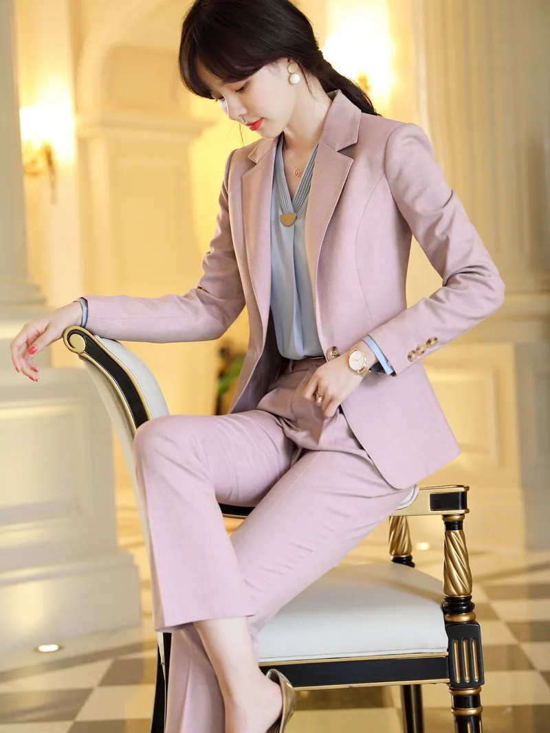 

spring jacket pants 2-piece workwear Korean style blazer pants set professional clothes women office attire suits for business