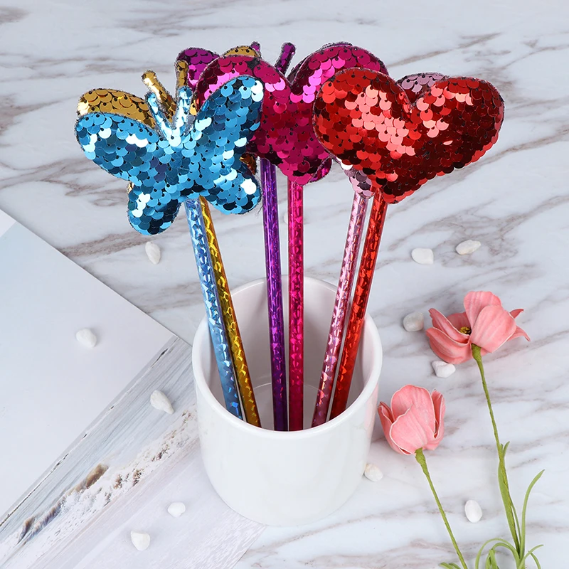 0.7mm Blue Ink Ballpoint Pen Interest Paillette Animal Butterfly Heart Glitter Modeling School Office Supplies |